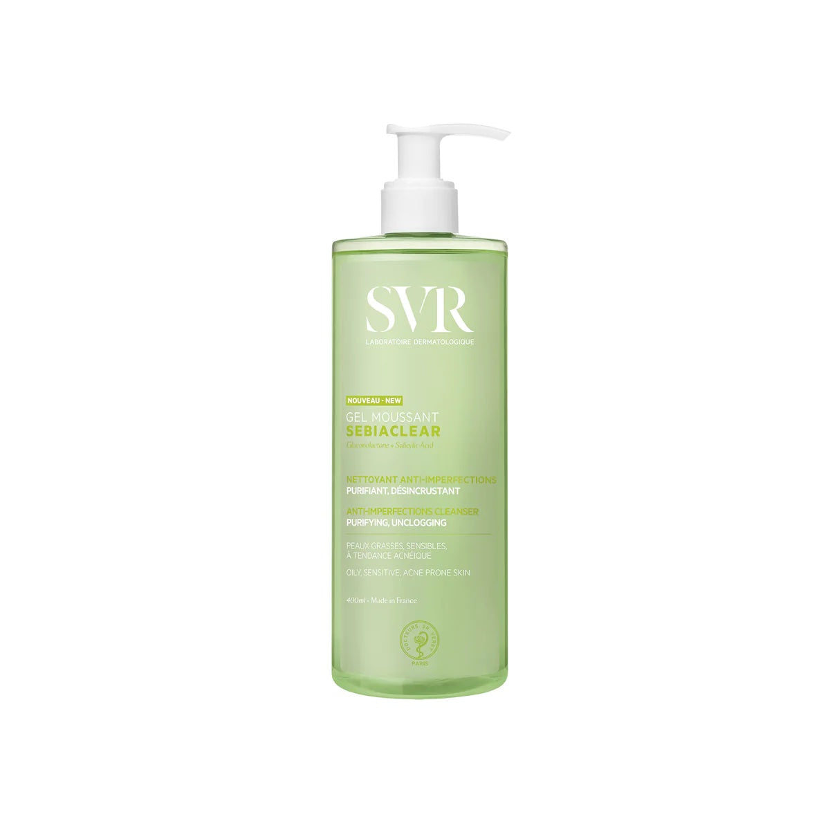 SVR SEBIACLEAR Gel Moussant Wash-Off Gel (Face + Body) - Oily & Blemish Prone Skin (400ml)